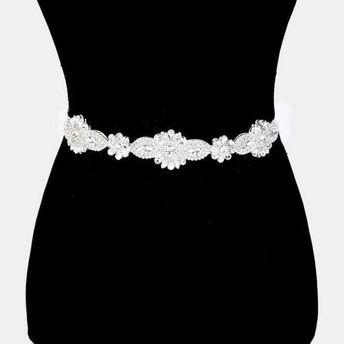 FASHNZFAB Floral Crystal Sash Ribbon Bridal Wedding Belt / Headband