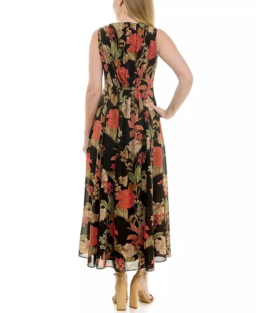 Taylor Women's Printed V-Neck Smocked-Waist Sleeveless Dress 4