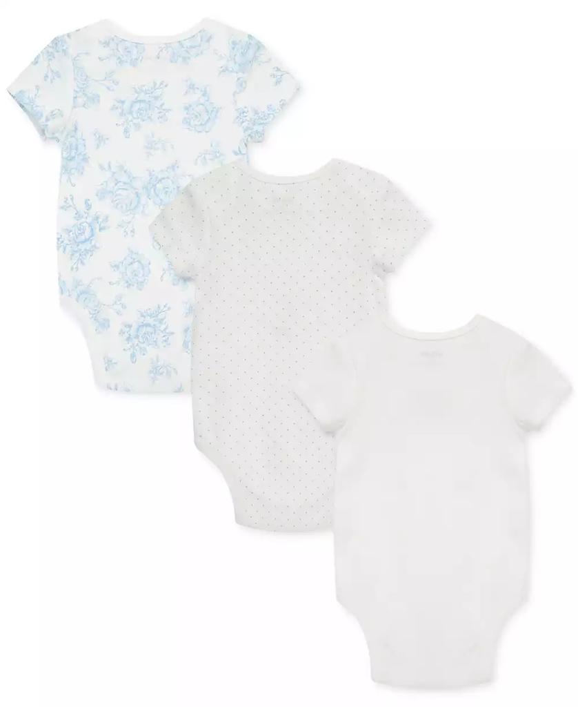 Little Me Baby Girls Blue Roses Short-Sleeve Cotton Bodysuits, Pack of 3