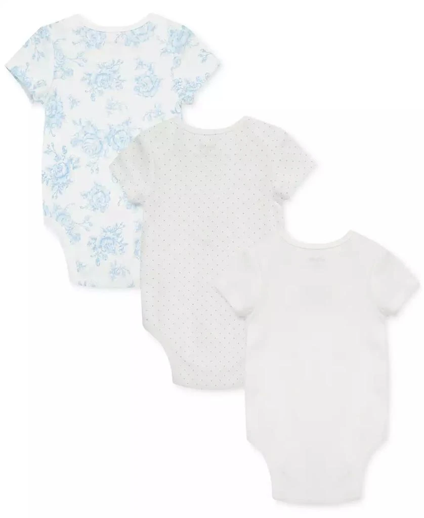 Little Me Baby Girls Blue Roses Short-Sleeve Cotton Bodysuits, Pack of 3 2