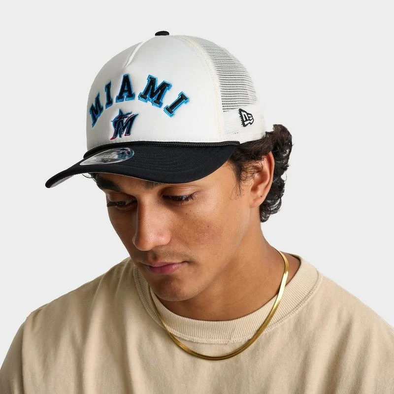 New Era New Era Miami Marlins MLB 9FORTY M-Crown A-Frame Trucker Hat 1