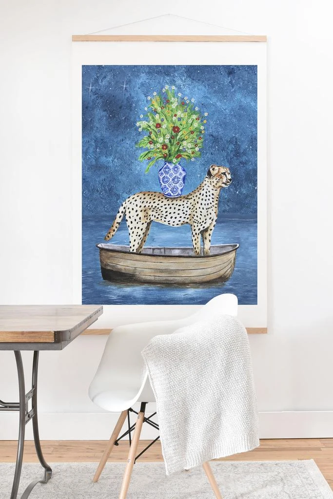 DENY Designs Coco de Paris Cheetah with flowers Art Print with Oak Hanger 1