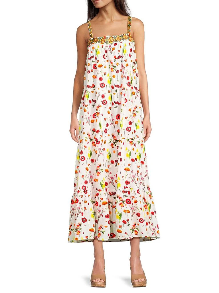 cotton summer dresses for over 50s Scoop Cotton Tiered Dress-Multi, Ornate Vine main image 0