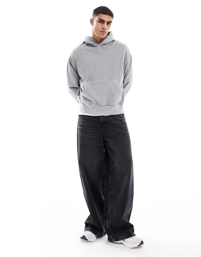 Bershka Bershka washed hoodie in grey 2