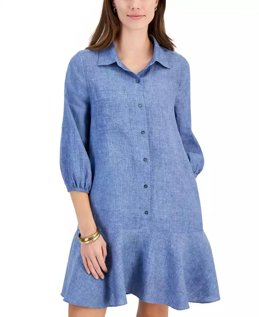 Charter Club Women's 100% Linen Flounce Shirtdress, Created for Macy's 4