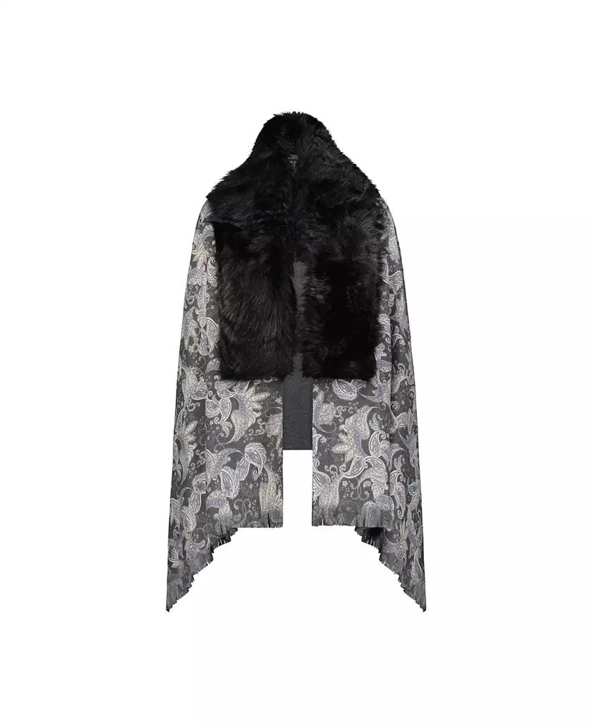 Laundry by Shelli Segal Women
s Printed Wrap with Faux Fur Collar
