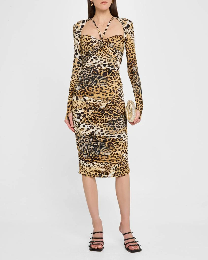 Roberto Cavalli Jaguar-Print Jersey Strappy Midi Dress 2