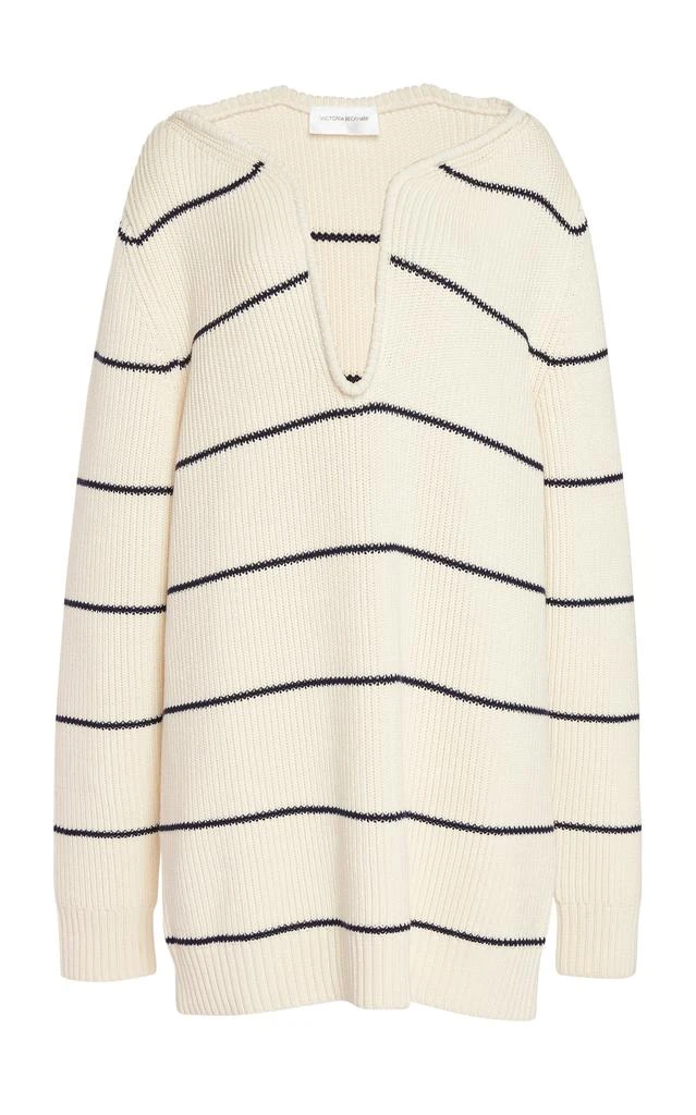 Victoria Beckham Victoria Beckham - Striped Stretch-Cotton-Silk Mini Dress - Off-White - M - Moda Operandi 1