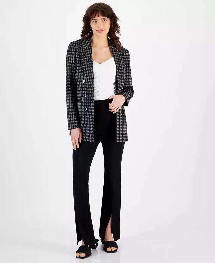 Bar III Women's Ikat Print Scrunch Sleeve Blazer Blue Size XX-Small