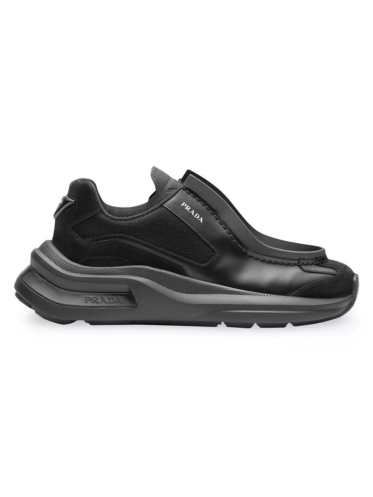 Prada Systeme Brushed Leather Sneakers with Bike Fabric 1
