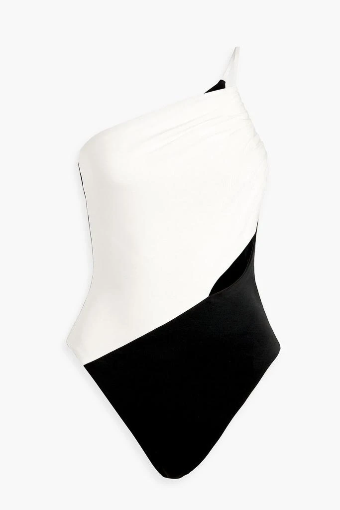 ET OCHS Avery one-shoulder cutout two-tone stretch-jersey bodysuit 1