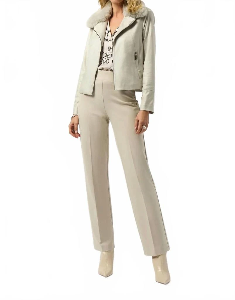 JOSEPH RIBKOFF Foiled Faux Fur Collared Jacket In Moonstone