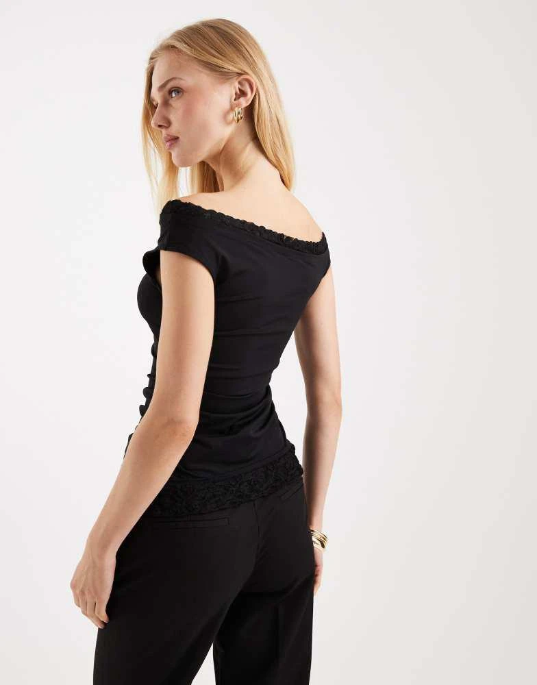 ASOS ASOS DESIGN asymmetric sleeve lace trim detail top in black 3