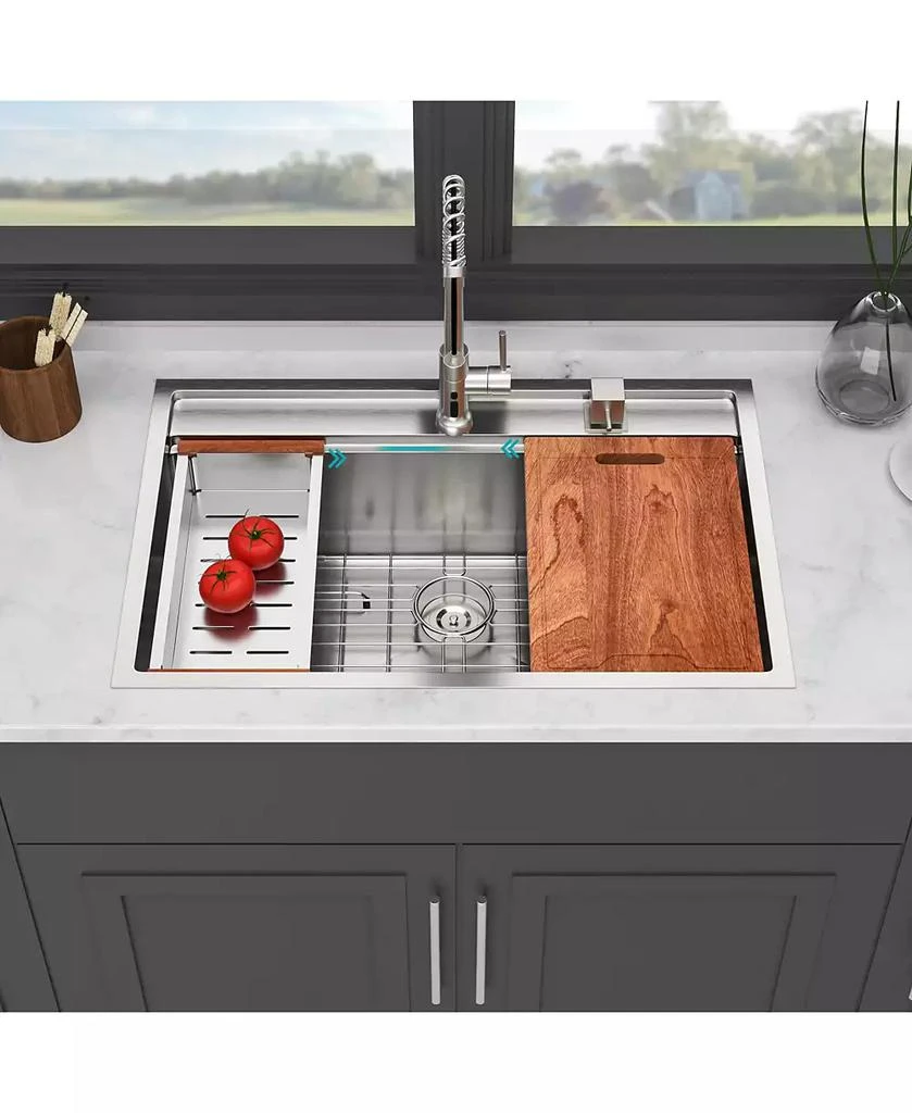 Flynama huluwat 33x22x10inch Drop In Kitchen Sink Stainless Steel Workstation Single Bowl 16 Gauge Topmount