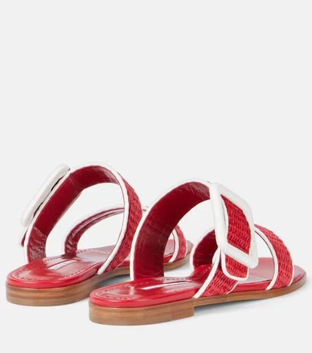 Manolo Blahnik Tituba leather-trimmed raffia sandals 2