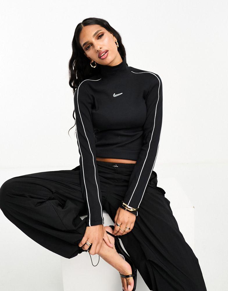 Nike Nike Streetwear mock neck long sleeve t-shirt in white and black