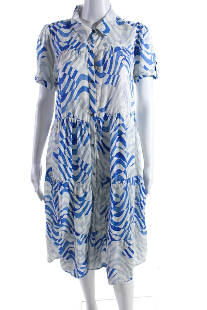Designer Better Rich Womens Striped Button Down A Line Sun Dress White Blue