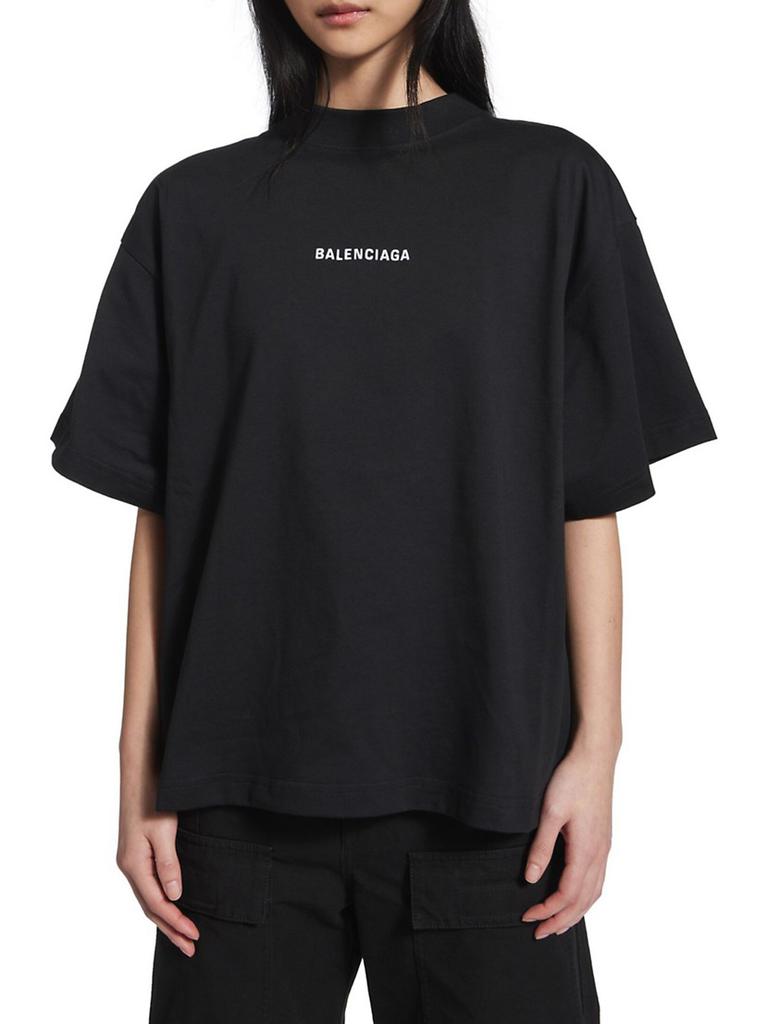 【BALENCIAGA】Back Cropped T-shirt Women's Balenciaga Back Cropped T-shirt in White/black