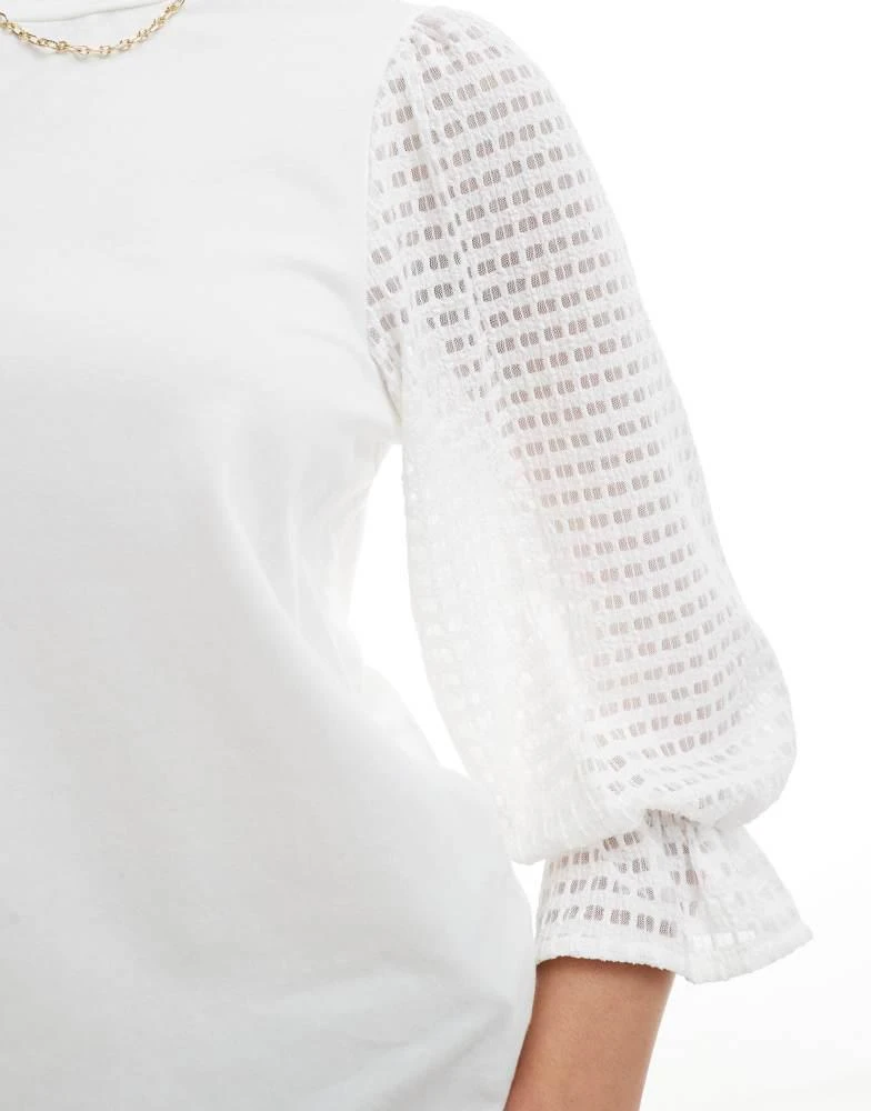 Object Object t-shirt with sheer textured sleeve in white 3
