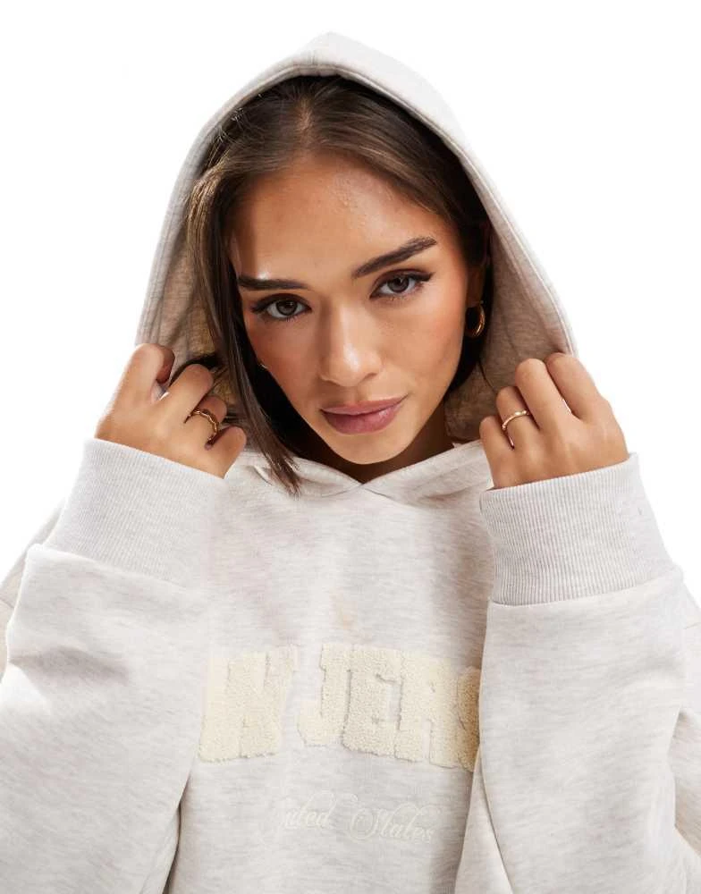 ASOS ASOS DESIGN oversized hoodie co-ord with chenille New Jersey graphic in oatmeal marl 2