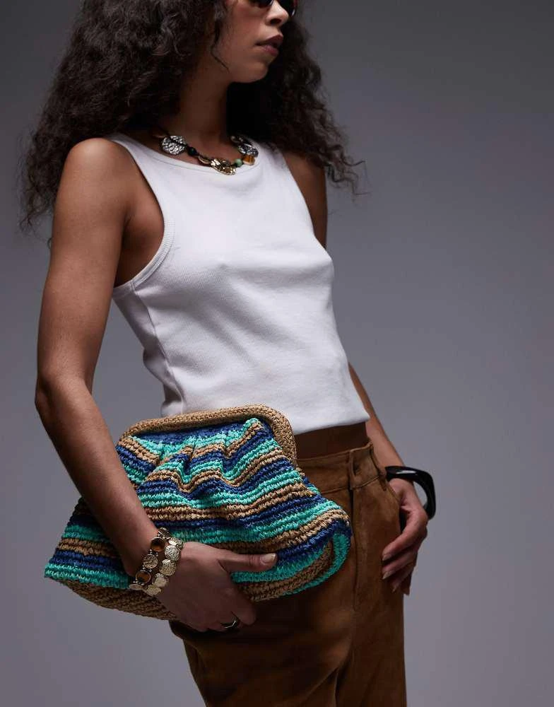 Shop Topshop Galileo grab crochet bag in green stripe on Sale at