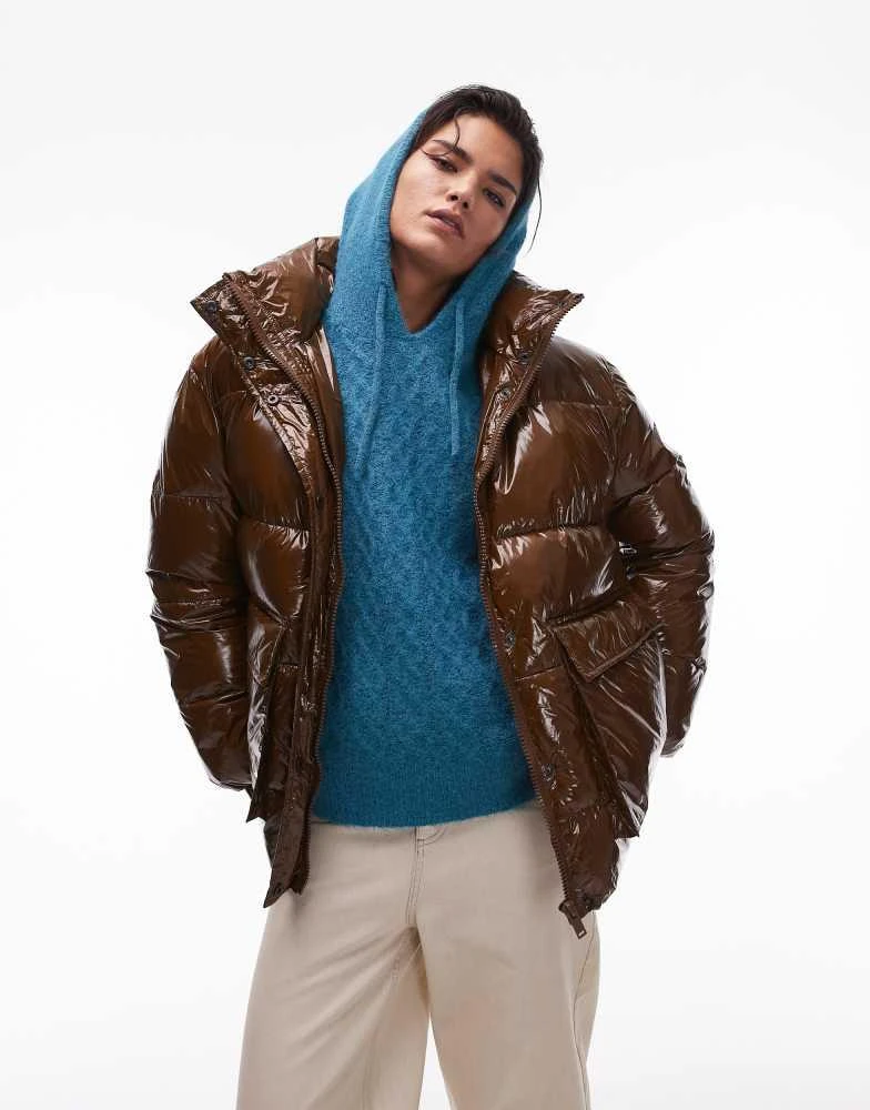 Topshop Topshop puffer bomber jacket in choc 1