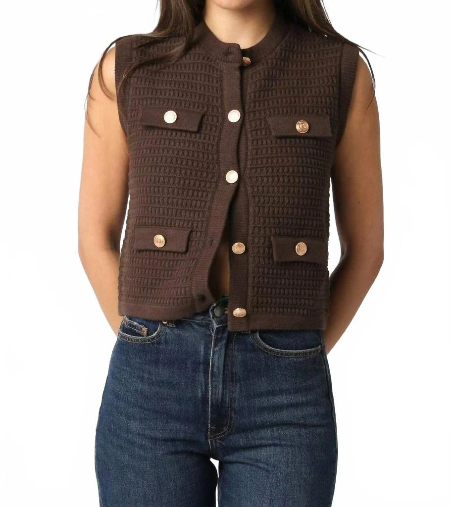 OLIVACEOUS Selena Button Knit Top In Chocolate Brown 1