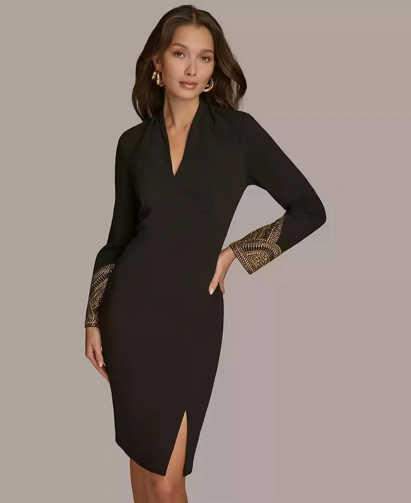 Shop Women's Long-Sleeve V-Neck Hot Fix Sheath Midi Dress on Sale at  BeyondStyle  Get 31% Off Women's Long-Sleeve V-Neck Hot Fix Sheath Midi  Dress with Limited-Time Flash Deals, Exclusive Discounts, and