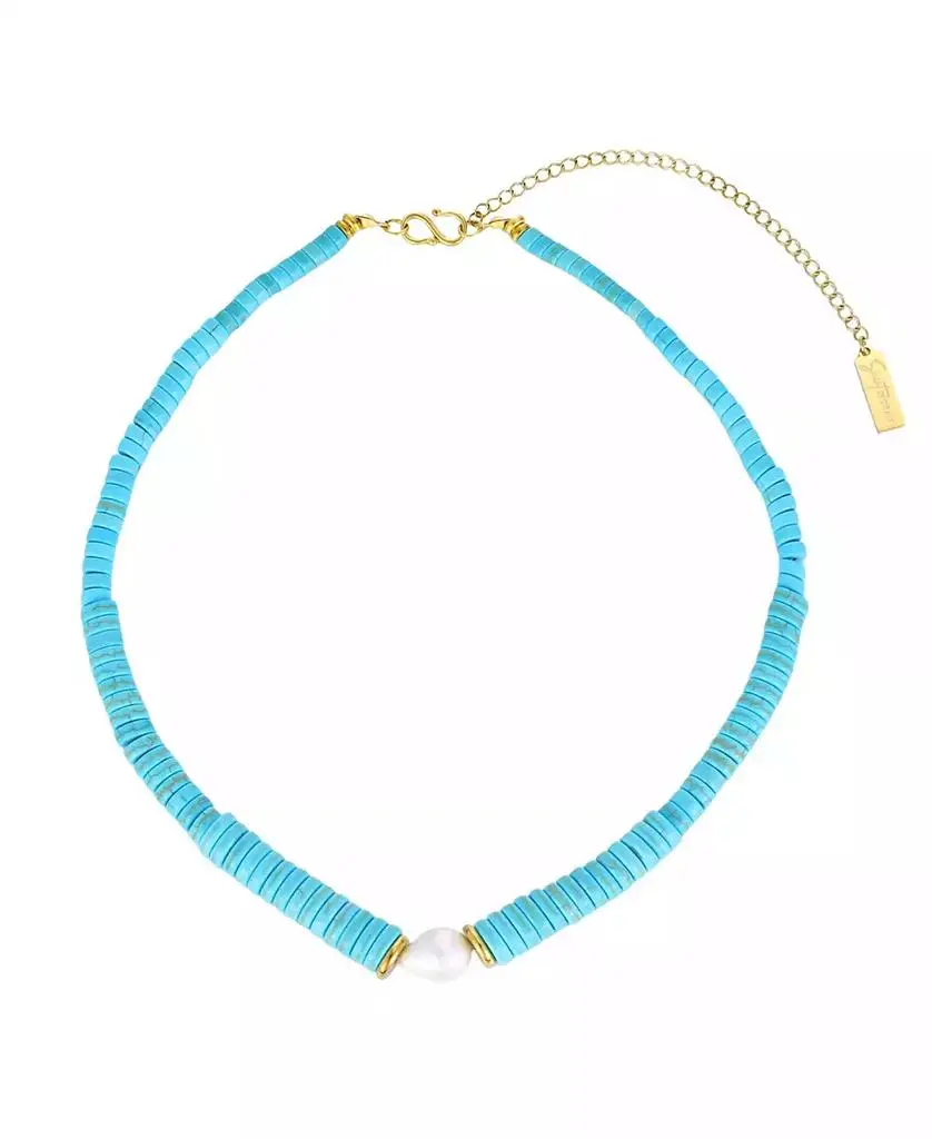 St. Moran Tarnish-Resistant Natural Freshwater Imitation Pearl Chunky Turquoise Beaded Delray Necklace