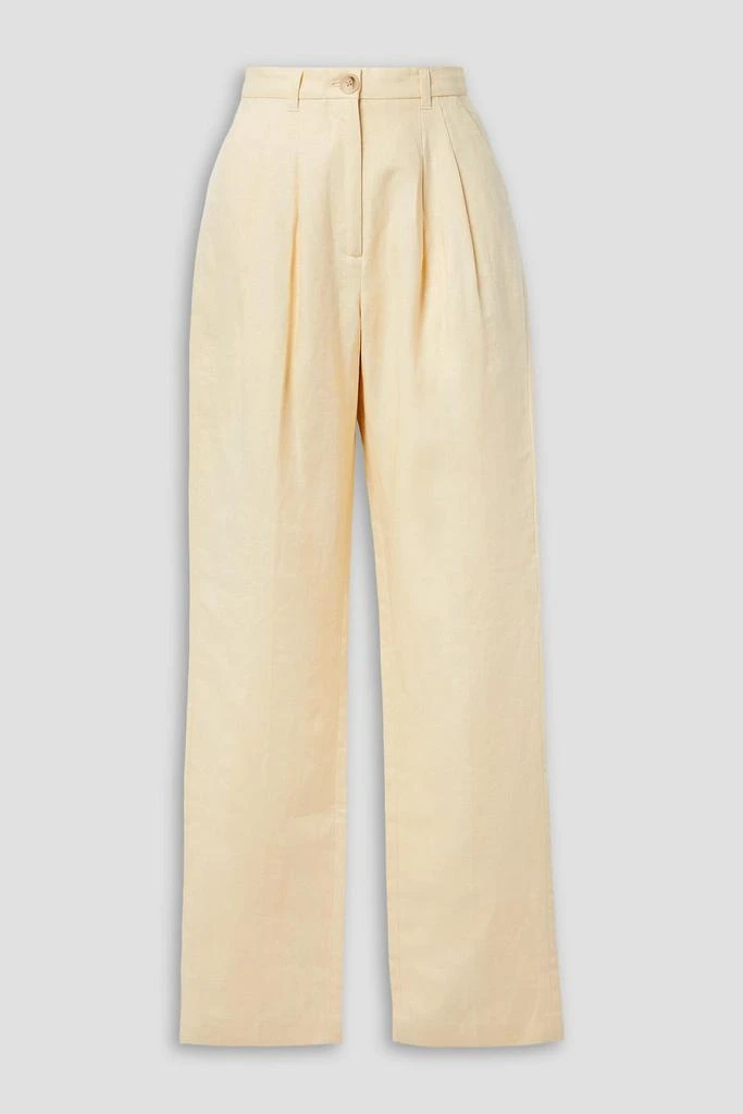ANINE BING Jay pleated linen straight-leg pants 1