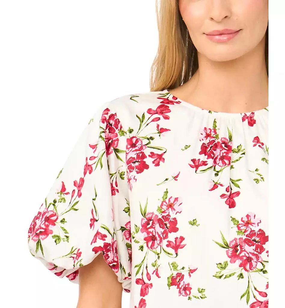 CeCe Women
s Puff Sleeve Shirred Crewneck Peplum Top 2