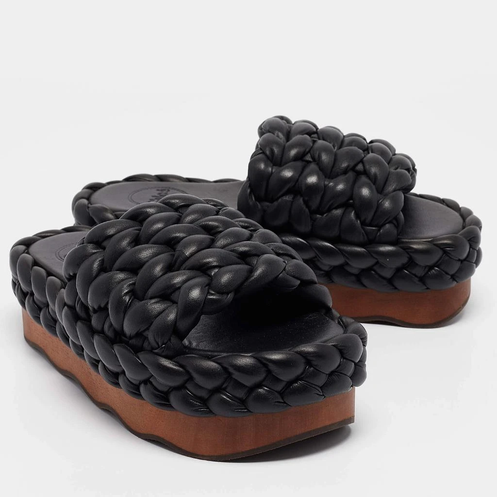 Chloé Chloe Black Leather Wavy Braided Flat Slides Size 38 4