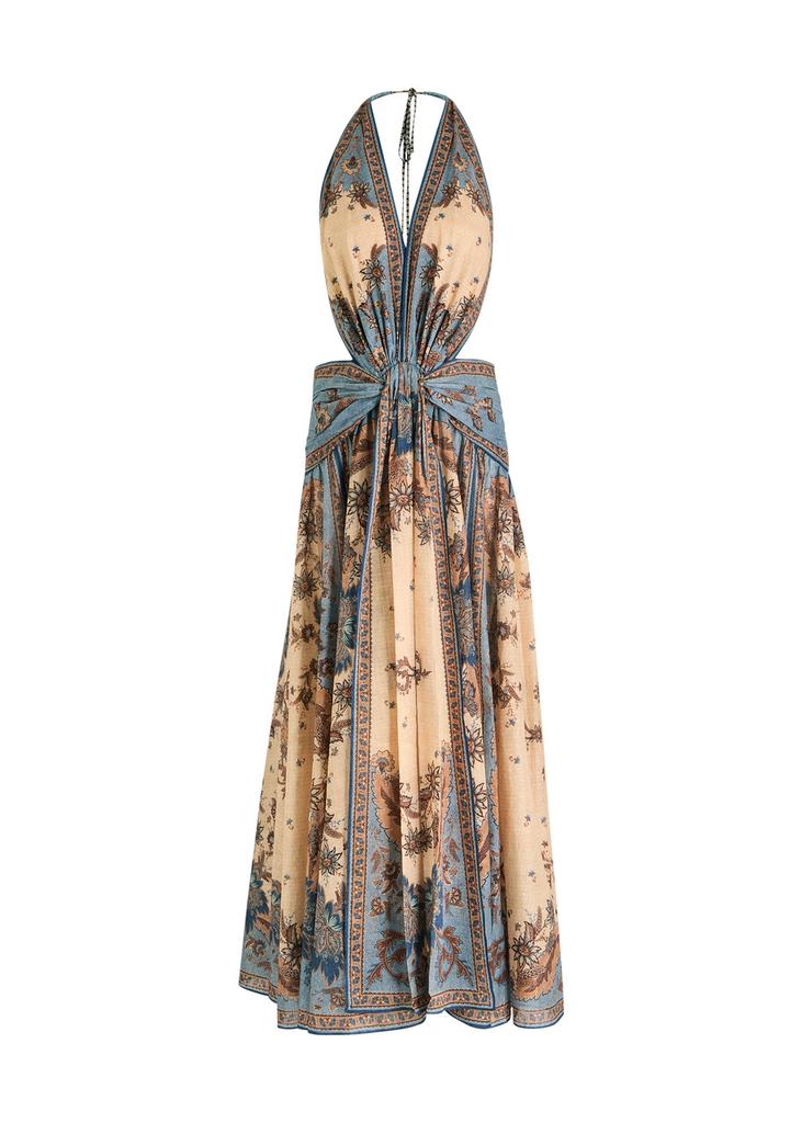 Zimmermann Ascension Plunge Halter printed cotton maxi dress