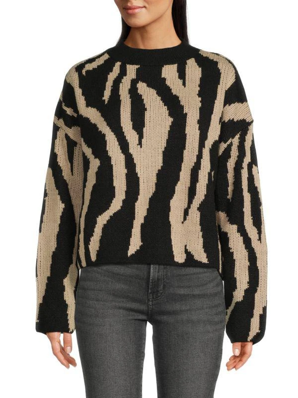 Lea & Viola Zebra Print Crewneck Sweater 1