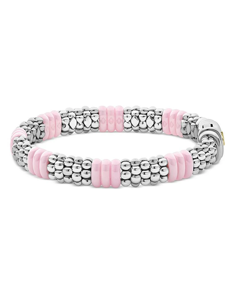 LAGOS Sterling Silver Pink Caviar Ceramic Rondelle Polished Bead Bracelet 3