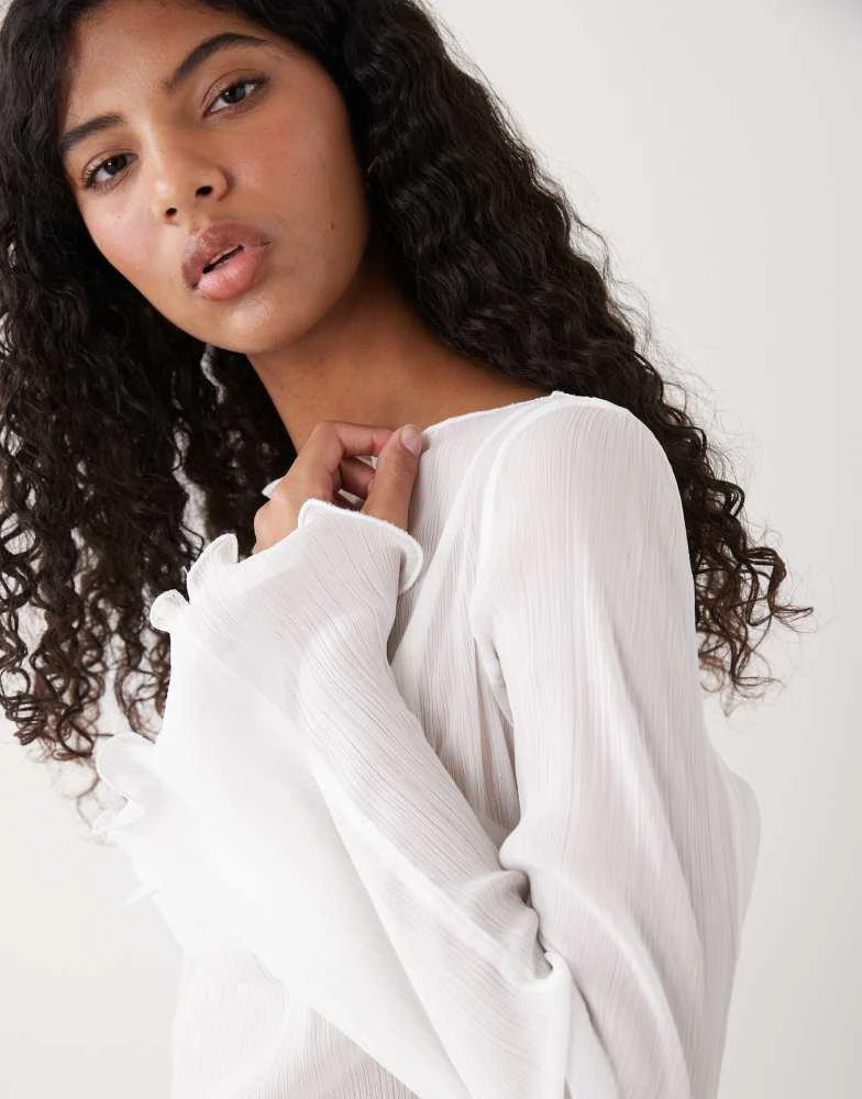 Monki Monki sheer floaty long sleeve top in white 3