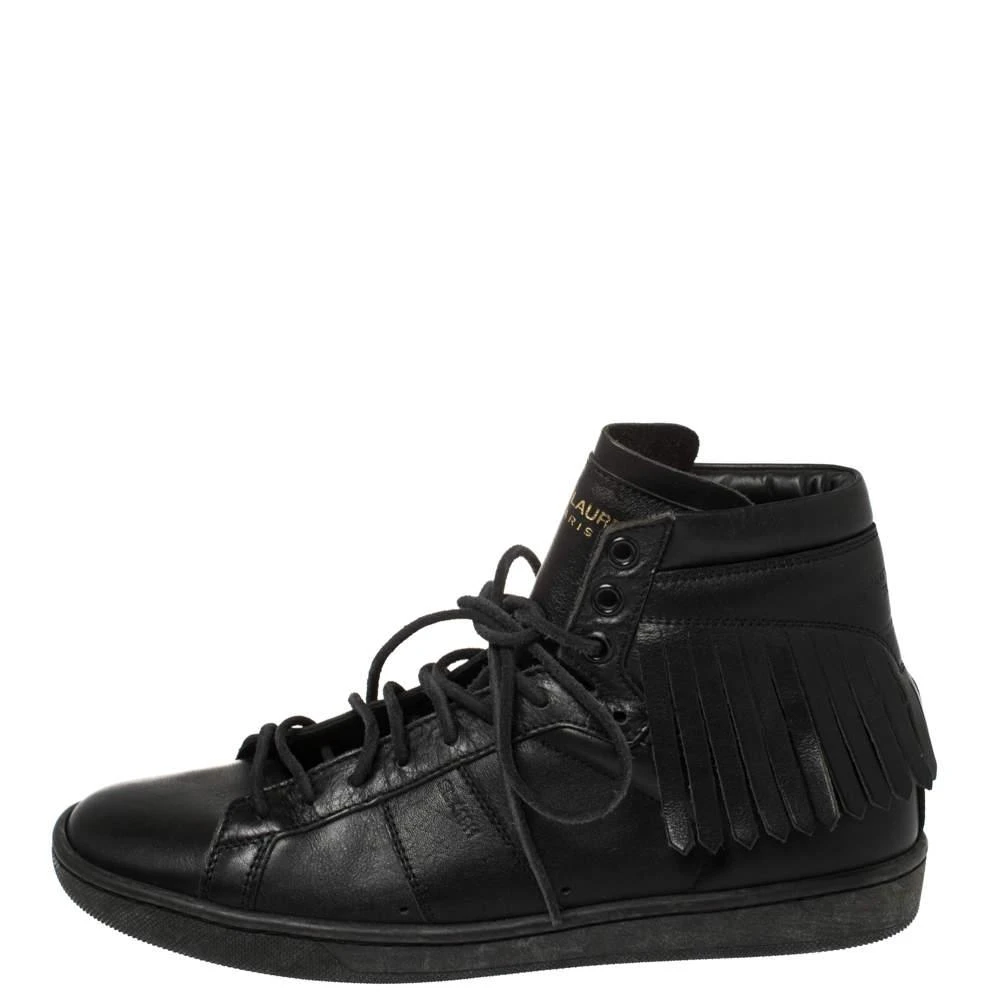 Yves Saint Laurent Saint Laurent Black Leather Classic Court Fringe Sneakers Size 36 2