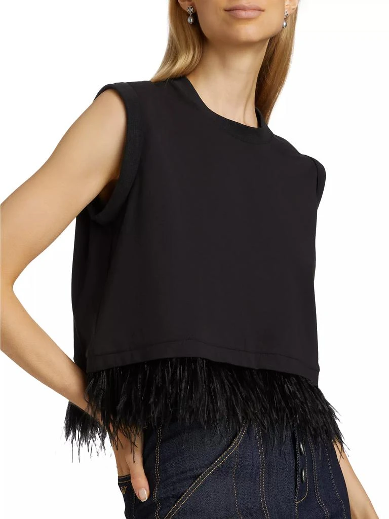 Cinq à Sept Feather-Trimmed Stretch-Cotton Crop T-Shirt 6
