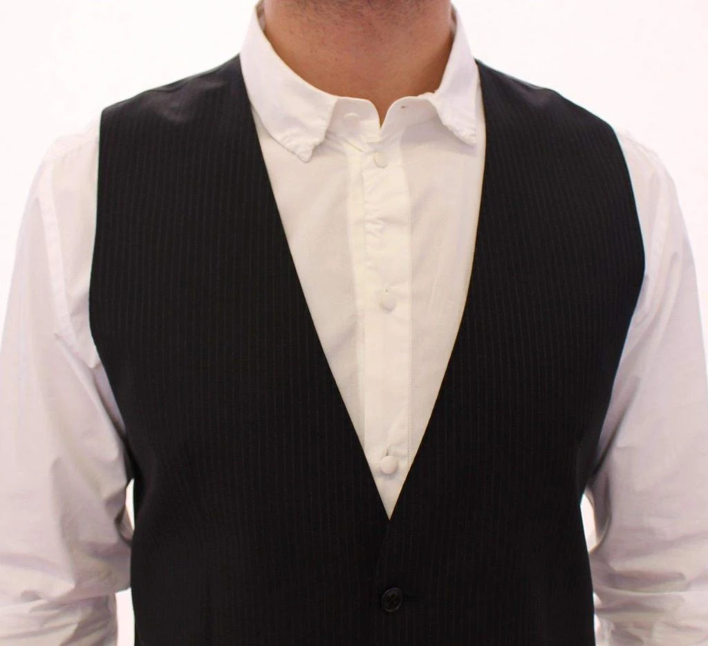 Dolce & Gabbana Dolce & Gabbana Black Striped Wool Single Breasted Vest 4