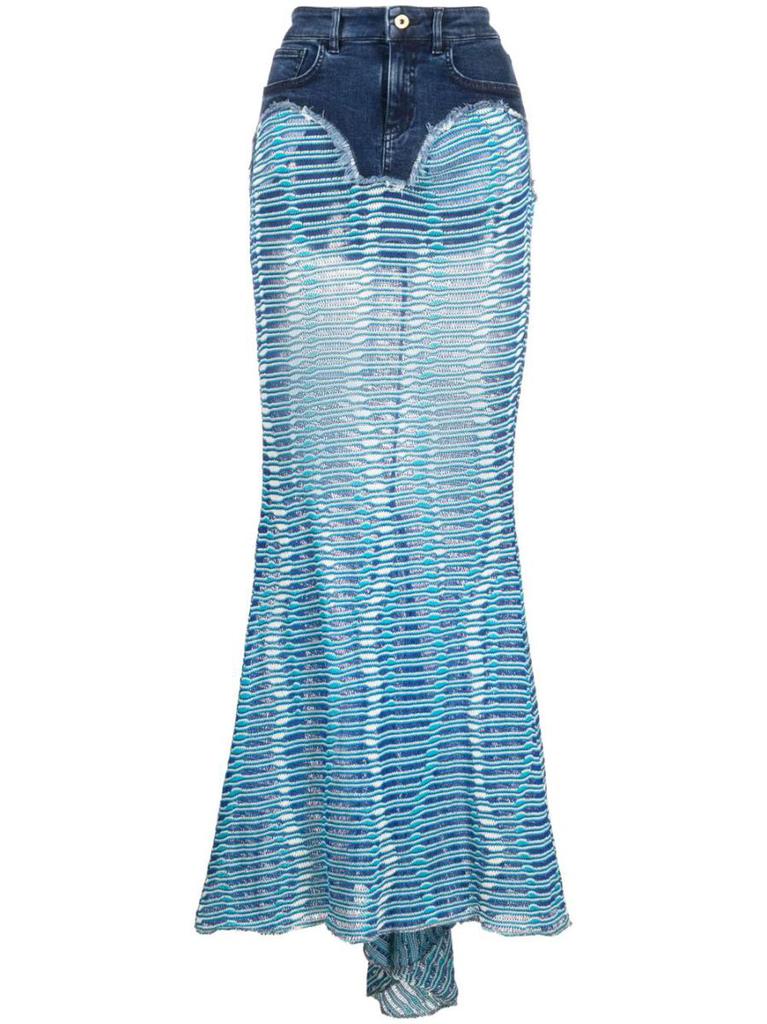 Vitelli Vitelli Wave Jacquard + Denim Mermaid Skirt Clothing