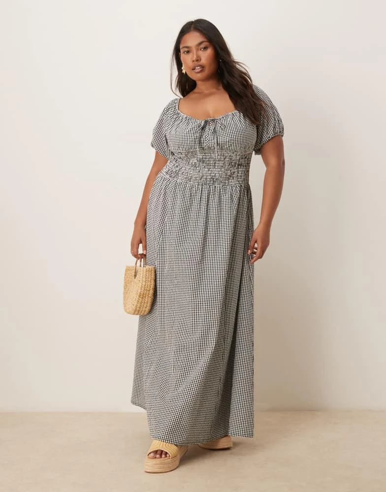Esmee Curve Esmee Curve Exclusive puff sleeve tie front maxi Beach dress in Black and White gingham - Black and White - UK 22 Esmee Curve Esmee Curve Exclusive puff sleeve tie front maxi Beach dress in Black and White gingham - Black and White - UK 22