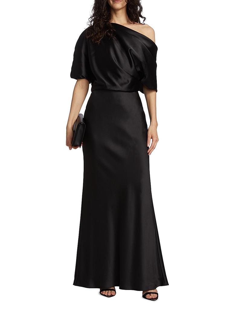 Amsale Satin One-Shoulder Gown