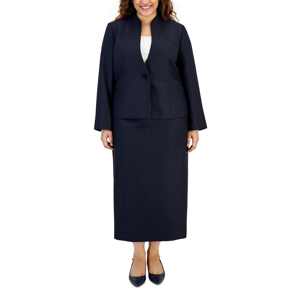 Le Suit Plus Size Shimmer Tweed Jacket & Midi Skirt