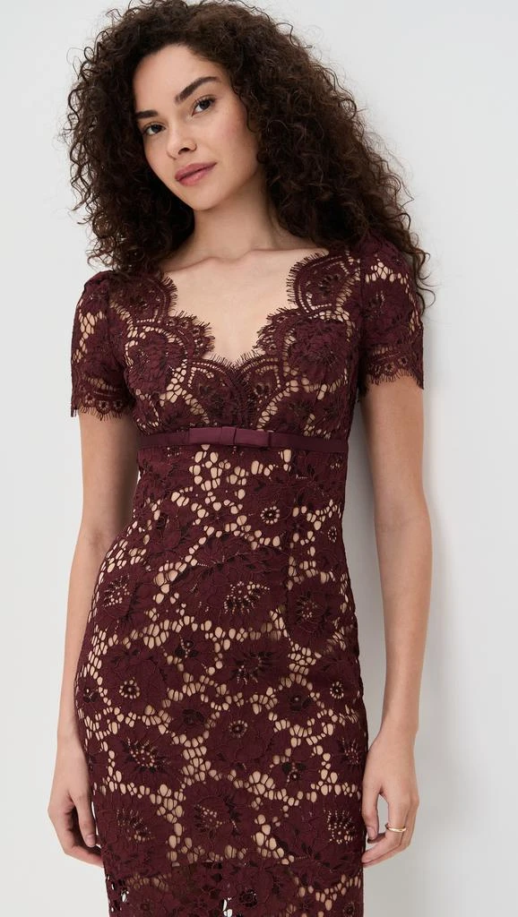 Self Portrait Burgundy Floral Lace Midi Dress 4