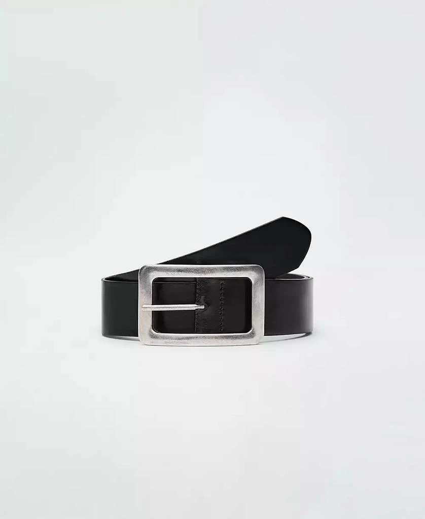 MANGO Women's Square Buckle Leather Belt 1