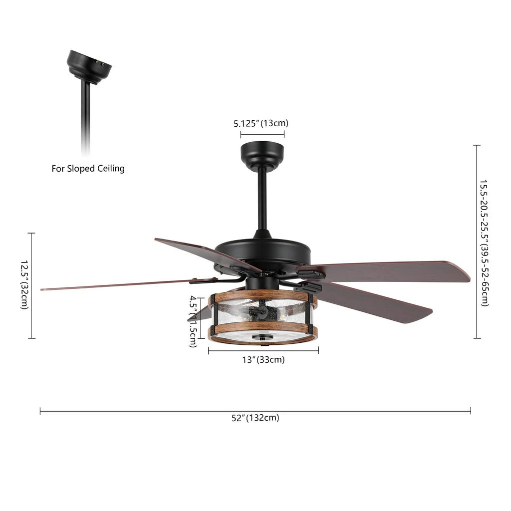 JONATHAN Y Joanna 52" 2-Light Rustic Industrial Iron/Wood/Seeded Glass Mobile-App/Remote-Controlled LED Ceiling Fan 5