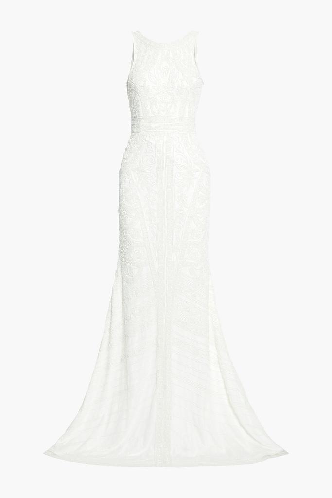 Theia Open-back bead-embellished tulle bridal gown
