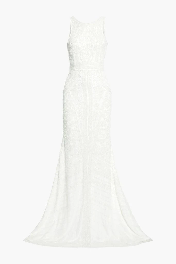 Theia Open-back bead-embellished tulle bridal gown 1