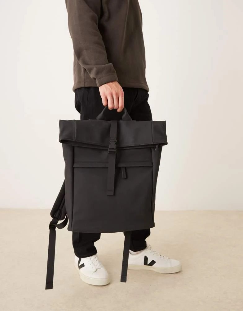 Mango Mango roll top backpack in black 3