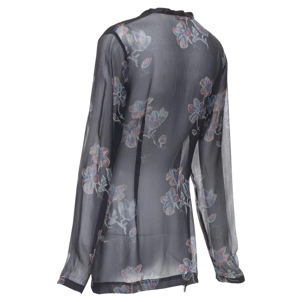 Dries Van Noten silk floral sheer sleeve hi low blouse 6